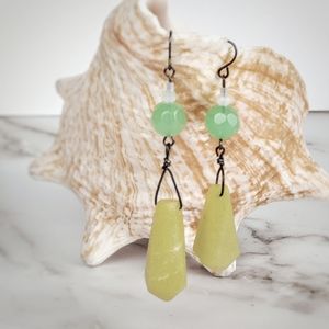 Handmade Long Asymmetrical Candy Jade Earrings